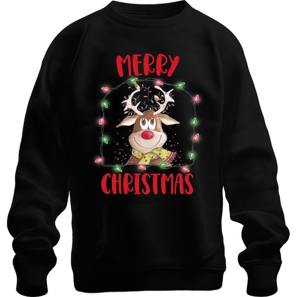 Renna Di Natale Con Luci Fatate - Regalo Di Natale Natale Maglione Di Natale Unisex, Nero, Xl-image