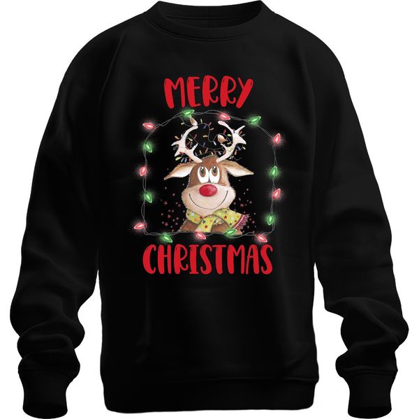 Renna Di Natale Con Luci Fatate - Regalo Di Natale Maglione Di Natale Unisex, Nero, Xxl-image