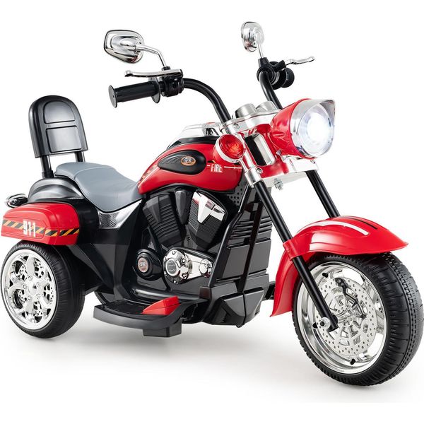 Costway 6V 2,5-3 Km/H Moto Elettrica Bambini Con Faro Regolabile, Suono, Clacson, Specchietto Retrovisore E Pedali, Triciclo Elettrico Moto Polizia Rosso-image