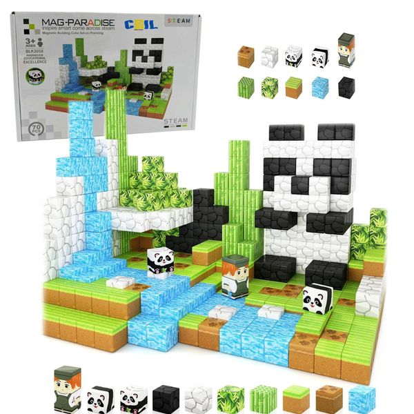 Coil Blocchi Da Costruzione Magnetici, Giocattoli Per Bambini, Set Di Giocattoli Da Costruzione, Blocchi Da Costruzione Magnetici, Parti Magnetiche, Da 3 Anni, Pixel Panda,72 Elementi-image