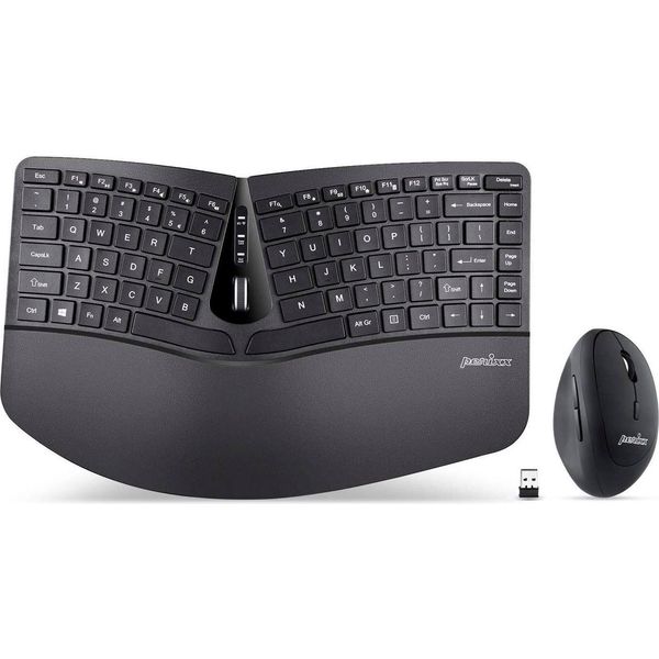 Perixx PERIDUO-606B, Lay. De, Set Tastiera E Mouse, Senza Fili, Ergonomico, Nero-image