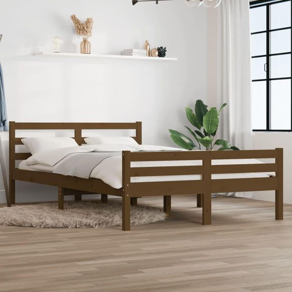 The Living Store Letto In Legno Massiccio Marrone Miele 140X190 Cm-image