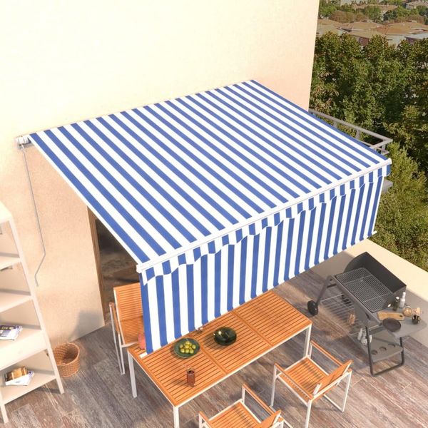 The Living Store Tenda Da Sole Manuale A Scomparsa Con Tenda A Rullo 4X3 M Blu E Bianco-image