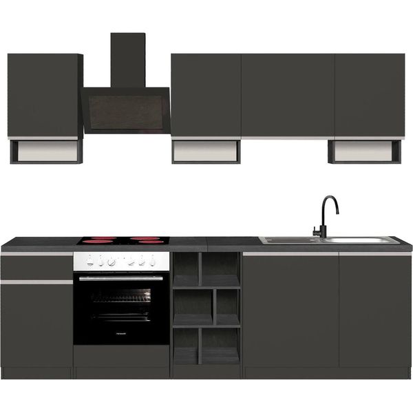 Dmora Cucina Completa Attimis Nero Antracite, Un Cassetto 7 Ante Italy-image