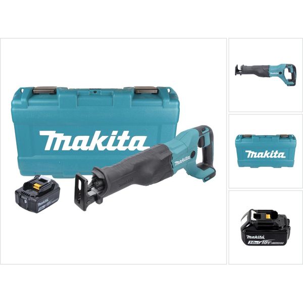Makita Djr 186 F1K 18V Seghetto Diritto A Batteria In Valigetta Da Trasporto + 1X Batteria Bl 1830 3,0 Ah - Senza Caricabatterie-image