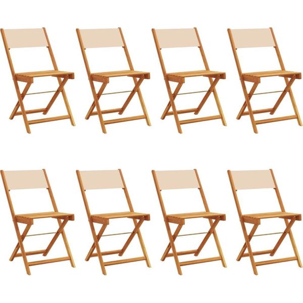 Vidaxl Sedie Da Giardino 8 Pz. Pieghevoli In Tessuto Beige E Legno Massiccio-image