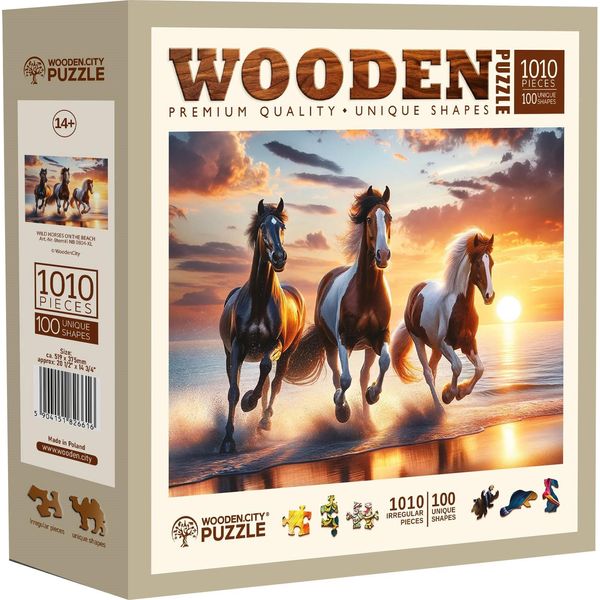 Wooden City Puzzle In Legno Cavalli Selvaggi Sulla Spiaggia 1010 Pezzi-image
