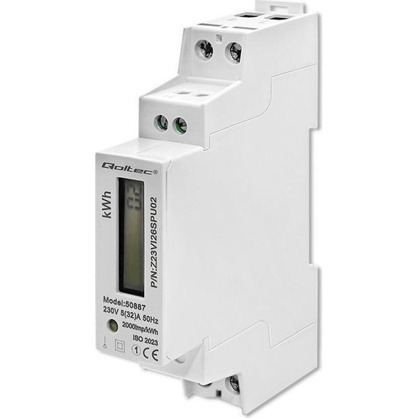 Contatore Elettronico Monofase Qoltec | Contatore Di Energia Su Guida Din | 230 V | Lcd | 1P | Slim-image