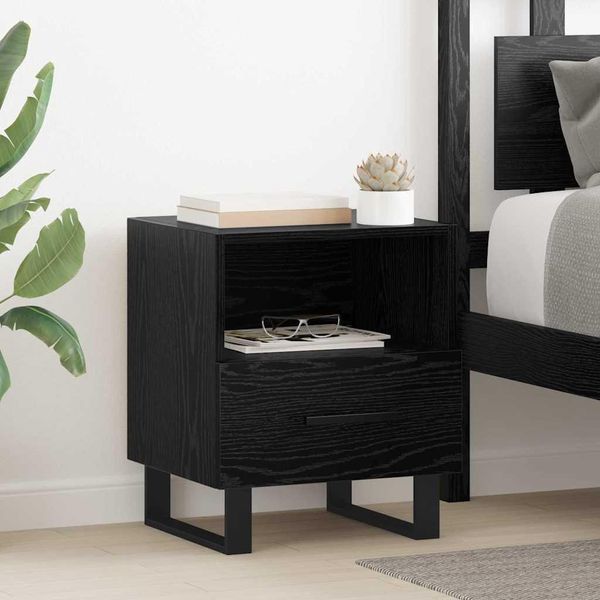 Vidaxl Comodino Look Rovere Nero 40 X 35 X 47,5 Cm Materiale A Base Di Legno-image