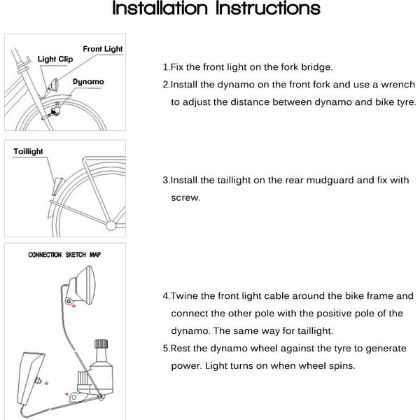 Set Illuminazione Bicicletta Kit Sicurezza Bicicletta Faro Anteriore Luce Posteriore Luce Posteriore Dinamo-image