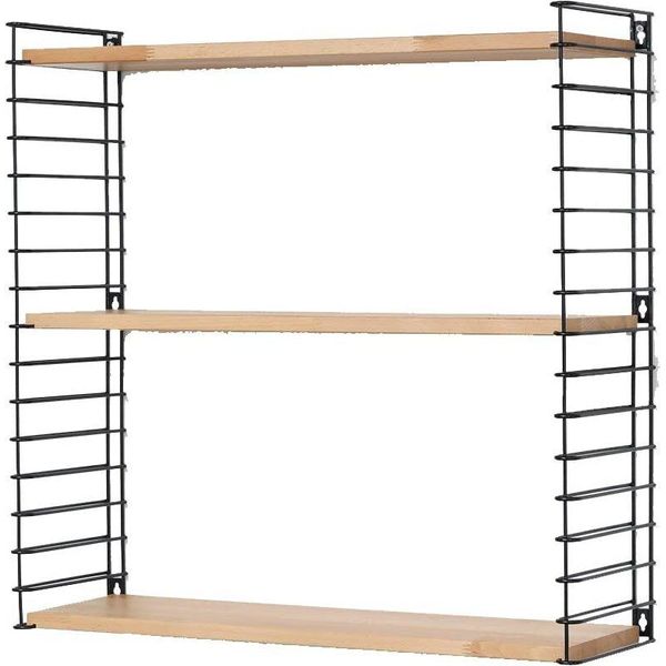 Metaltex 377607336 Scaffale Tomado Con 3 Ripiani In Legno Di Faggio E Guide Laterali In Nero / Scaffale Pensile / Sistema Di Scaffalatura Tomado-image