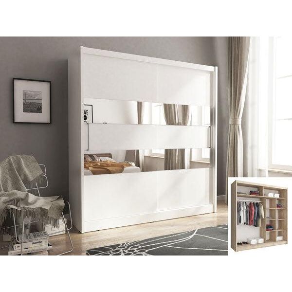 Armadio Ad Ante Scorrevoli Armadio Camera Da Letto Specchio Bianco 200 Cm-image