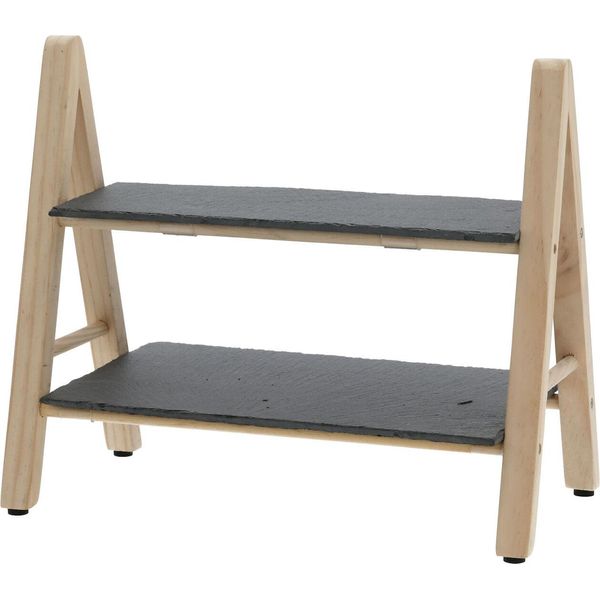 Etagere In Ardesia A 2 Piani - 32 Cm - Supporto A 2 Piani - Piatto Da Portata Con Struttura In Legno-image