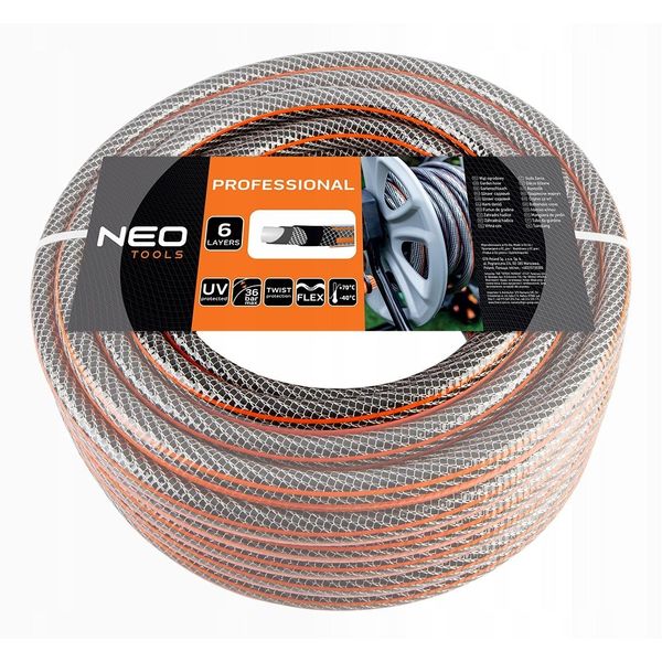 Neo Tools Tubo Da Giardino Neo Pro - 6 Strati, 20M, 1/2", 30Bar, Arancio-Nero, 15-840"-image
