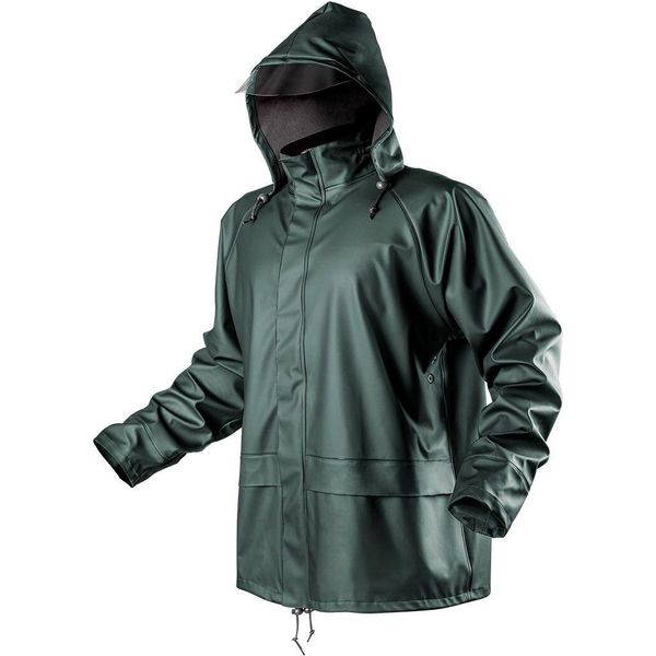 Neo Tools Giacca Pu/Pvc - Giacca Da Lavoro - Softshell Impermeabile Con Cappuccio - Verde - Taglia Xl-image