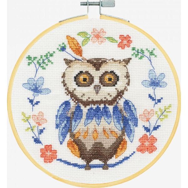 Set Per Punto Croce Dmc Con Telaio Da Ricamo "Fairy Owl"", Schema Contato, Diam.18Ccm"-image