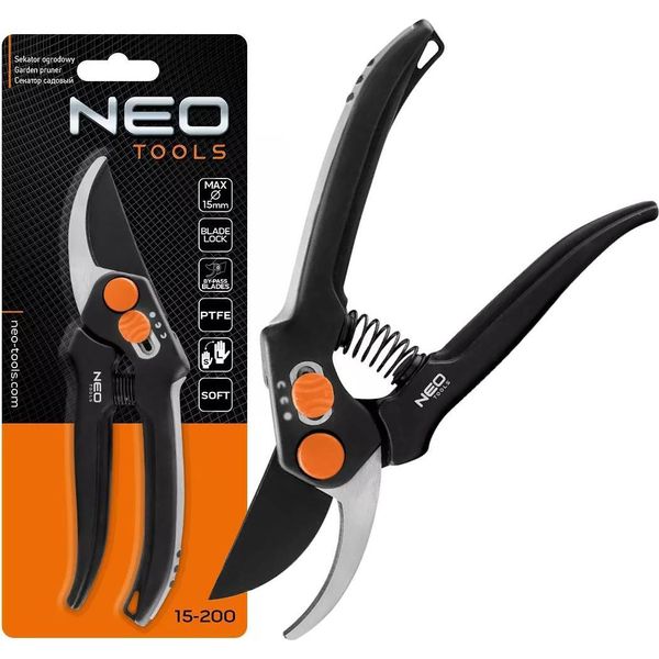 Neo Tools Cesoie Bypass, 185 Mm, Portata Fino A 15 Mm, Distanza Regolabile, Lame Con Rivestimento Antiaderente, Impugnatura Ergonomica Con Componenti Morbidi, Per Legno Fresco-image