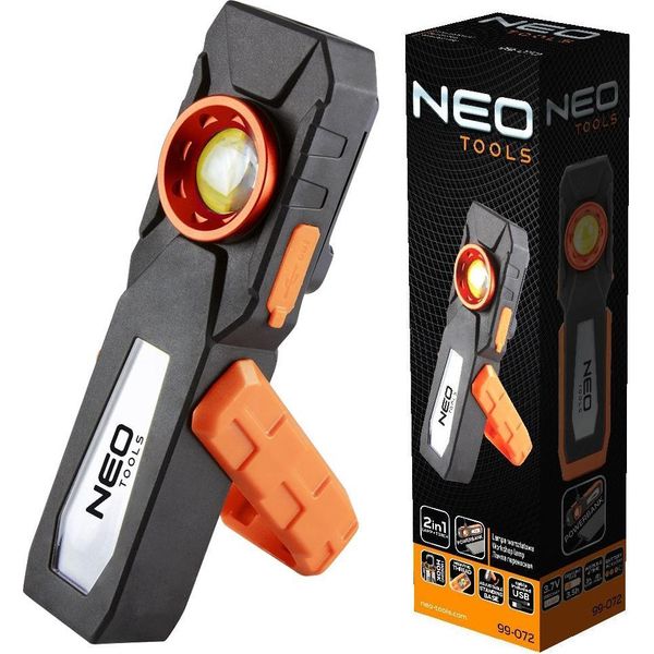 Neo Tools Lampada Da Officina 500 Lm Cob Led, Funzione Luce Rossa, IP20, Filettatura Per Treppiede, Base Girevole, Funzione Power Bank, Cavo Usb, Batteria Agli Ioni Di Litio 3,7V 2000Mah-image