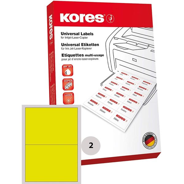 Etichette Universali Kores 210 X 148 Mm Senza Bordo Giallo 200 Etichette Su 100 Fogli-image