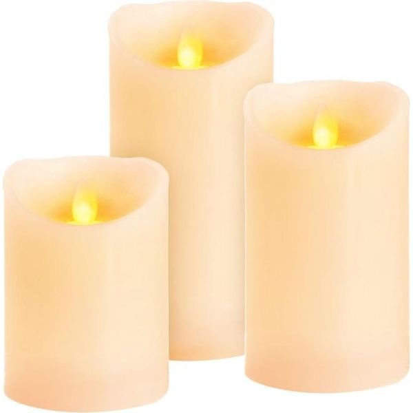 Candele Magichome Natale, Set 3 Pz, Led, 3Xaaa, Cera Vera, Illuminazione Semplice, Timer, Fiamma Mobile, 7,5X10; 12,5; 15 Cm-image