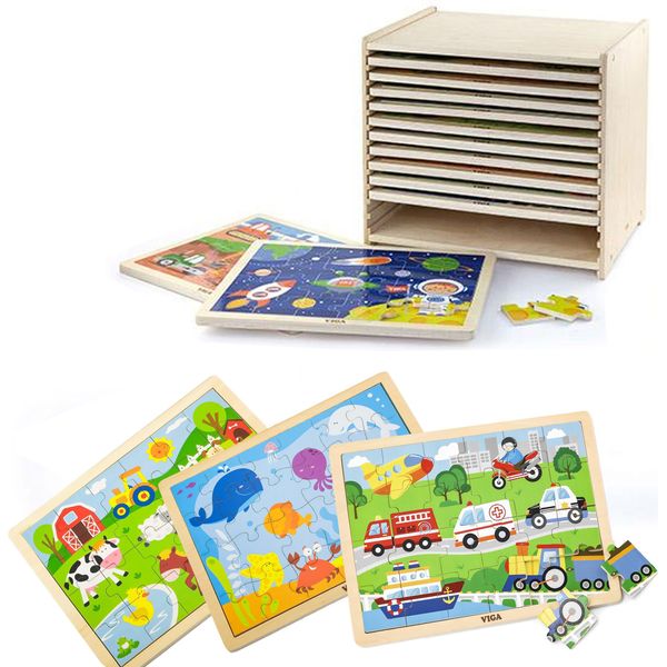 Set Di Puzzle In Legno Viga 12 Puzzle Con 24 Pezzi Su Supporto-image