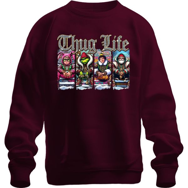 Thug Life Buddy The Elf Grinch - Maglia Natalizia Unisex, Borgogna, S-image