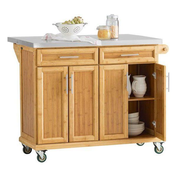 Sobuy FKW69-N Isola Da Cucina Carrello Da Cucina Carrello Da Cucina Carrello Di Servizio Con Piano Di Lavoro Allungabile In Acciaio Inox Bambù-image