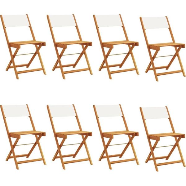Vidaxl Sedie Da Giardino 8 Pz. Pieghevoli In Tessuto Bianco Crema E Legno Massiccio-image
