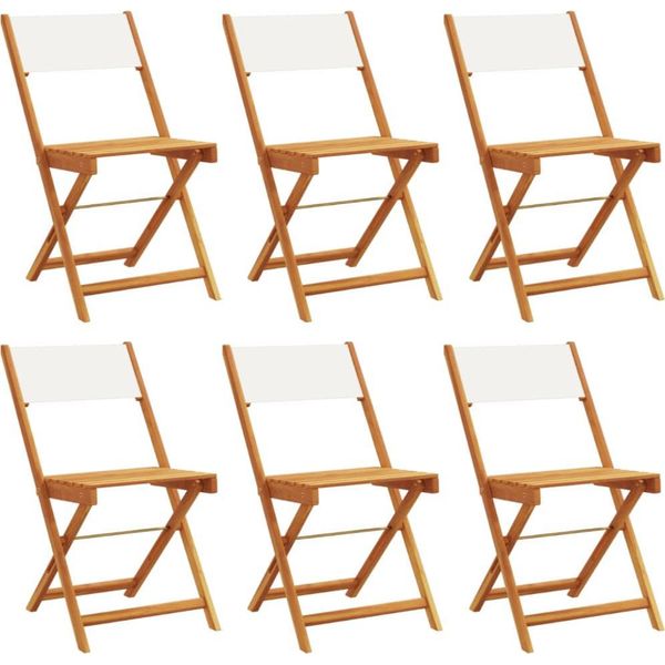 Vidaxl Sedie Da Giardino 6 Pz. Pieghevoli In Tessuto Bianco Crema E Legno Massiccio-image