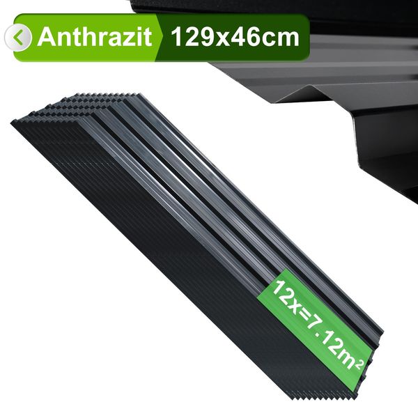 Yakimz Pannelli Per Tetti In Lamiera Grecata 12/24/36 Pz 129X46Cm, Lamiera Profilata In Acciaio Zincato Copertura Ondulata - Antracite 7㎡ 12X-image