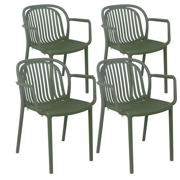 Set Di 4 Poltrone In Plastica Verde Oliva - Oviala Copenhague-image