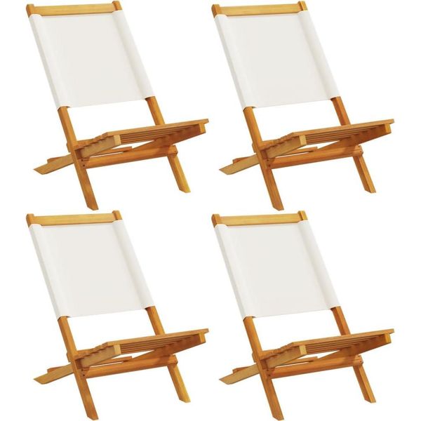 Vidaxl Sedie Da Giardino 4 Pz. Pieghevoli In Tessuto Bianco Crema E Legno Massiccio-image