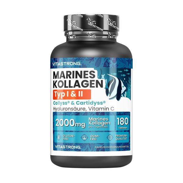 Collagene Con Acido Ialuronico Vitamina C, Collagene Idrolizzato Di Qualità Propria Di Tipo 1&2 Collyss Cartidyss, Integratore Di Collagene E Acido Ialuronico Con Vitamina C, 180 Compresse Di Collagene Marino, Vitastrong-image