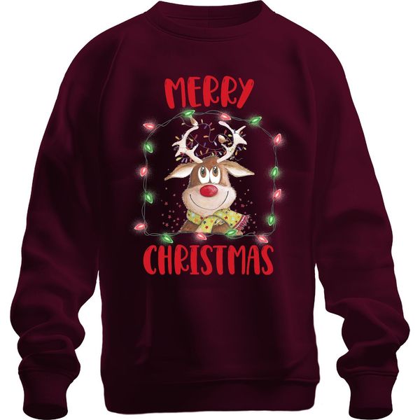 Renna Di Natale Con Luci Fatate - Regalo Di Natale Maglione Di Natale Unisex, Borgogna, Xl-image