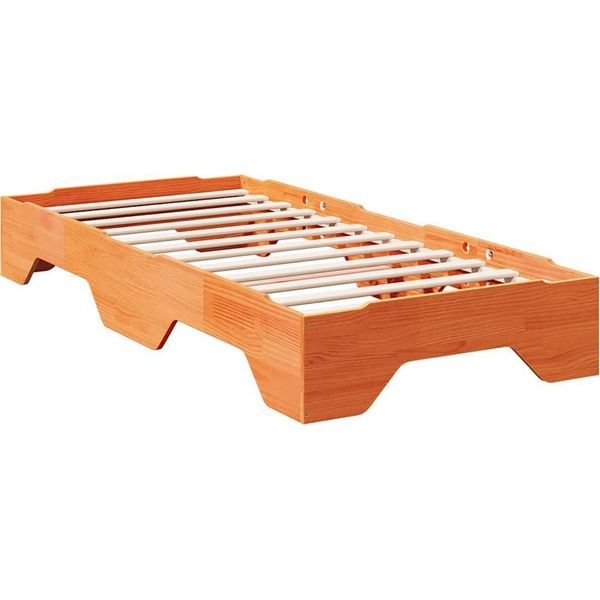 Vidaxl Letto In Legno Massiccio Senza Materasso Impilabile Wax Brown 100X200 Cm-image