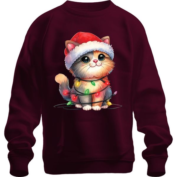 Catena Di Luci Per Gatti - Regalo Di Natale Maglione Di Natale Unisex, Borgogna, 3XL-image