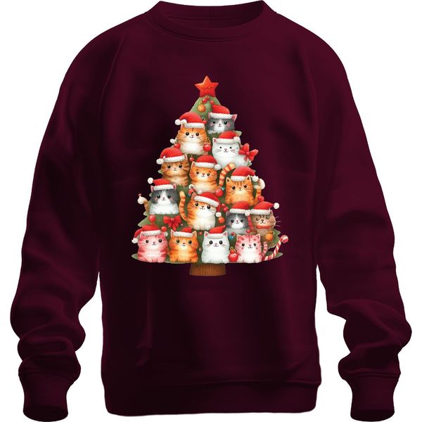 Gatti Albero Di Natale Proprietario Di Gatti - Regalo Di Natale Maglione Di Natale Unisex, Borgogna, Xxl-image