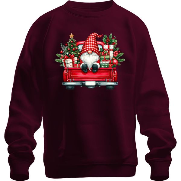 Gnomo Di Natale Truck Gnome - Natale Natale Xmas Unisex Jumper, Borgogna, 3XL-image