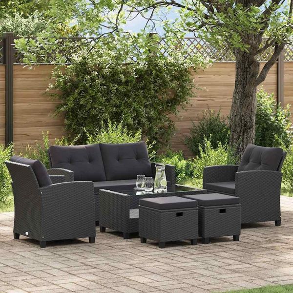 Vidaxl Set Di Divani Da Giardino 6 Pezzi Con Cuscini In Poly Rattan Nero-image