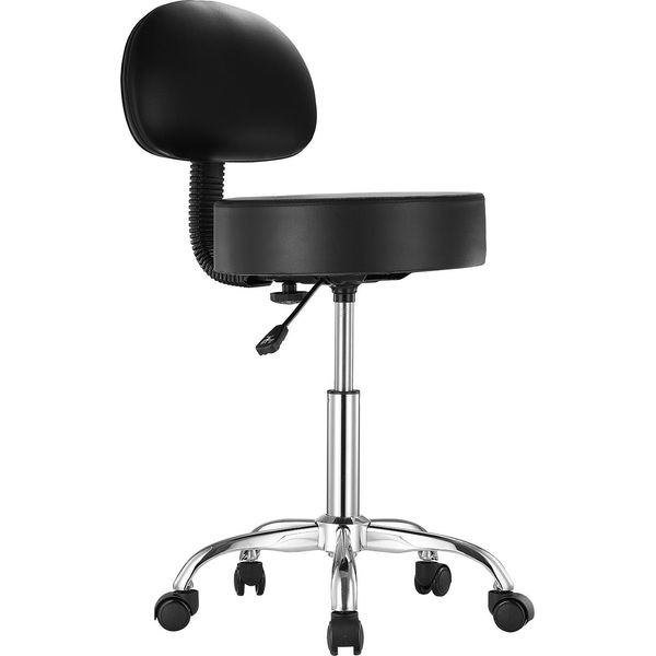 Succebuy Sgabello Rotante Con Schienale E Ruote, Portata 204 Kg, Regolabile In Altezza, In Finto Cuoio Ispessita, Per Salone, Spa, Tatuaggio, Clinica, Nero-image