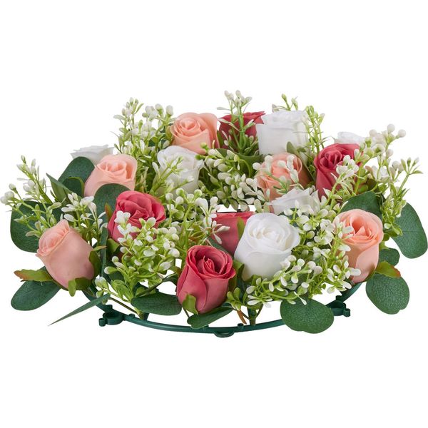 Succebuy Ghirlanda Di Fiori Artificiali, 340X340X90 Mm, Ghirlanda Decorativa Con Rose Rosa E Bianche, Ideale Per San Valentino, Festa Della Mamma, Celebrazioni, Matrimoni E Decorazioni Da Tavola, Set Di 10 Pezzi.-image