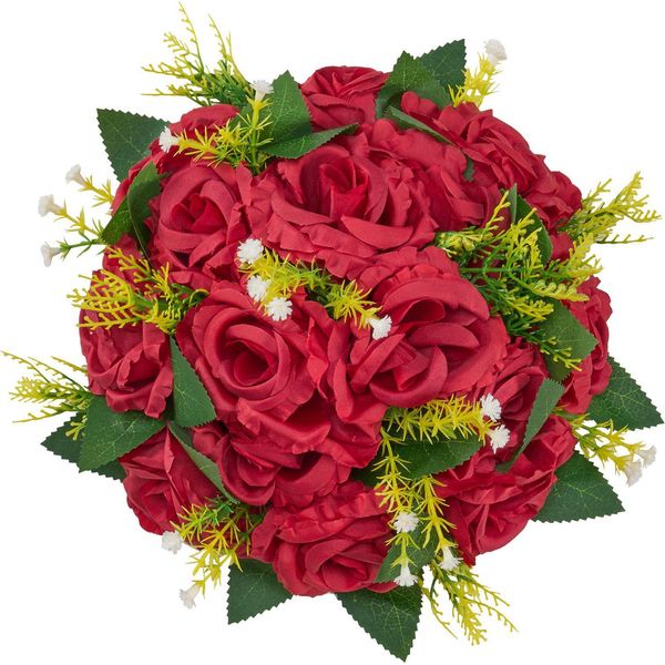 Succebuy Fiori Artificiali, 10 Pezzi, 240 X 240 X 120 Mm, Palline Di Fiori In Materiali Artificiali, Composizioni Floreali Decorative Con Rose Di Seta Per Decorazioni Di Tavoli Di Nozze, Decorazioni Per La Casa E Festeggiamenti-image