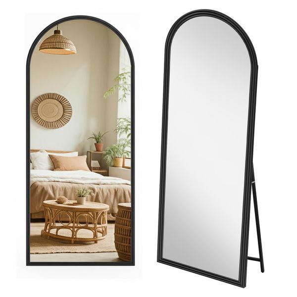 Specchio A Figura Intera Aiorber 160X50Cm, Appoggio E Montaggio A Parete, Cornice In Legno Massiccio, Grande, Design Moderno, Nero / Marrone / Bianco-image