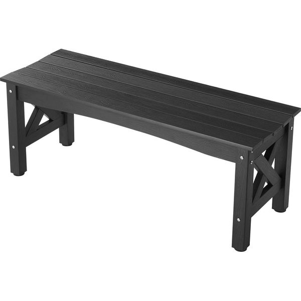 Succebuy Panca Da Giardino 113 Cm, Panca Resistente Alle Intemperie Con Pedane Regolabili E Struttura Robusta, Panca In Plastica Per Patio, Giardino, Parco O Veranda, Nero-image