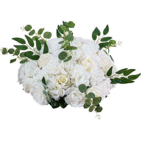 Succebuy Fiori Artificiali, 10 Pezzi, Diametro 450 Mm, Rose Bianche, Palline Di Fiori, Composizioni Di Fiori Artificiali Per Decorazioni Di Matrimonio, Decorazioni Da Tavola E Accessori Per La Casa-image