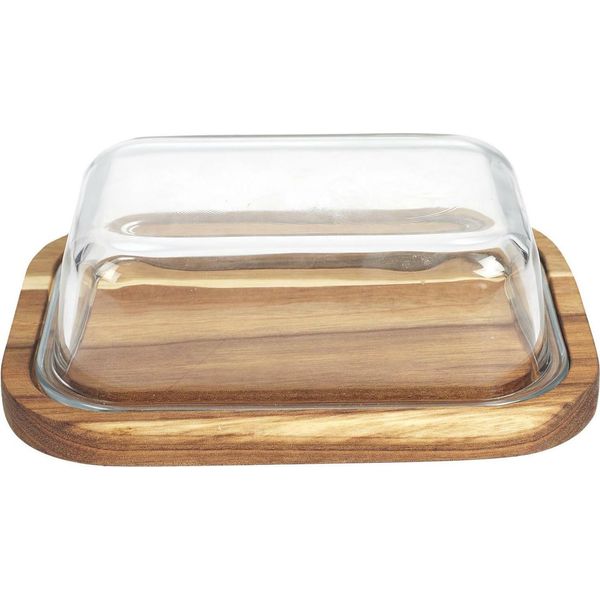 Howhomely | Burriera - Contenitore Per Burro - 19 X 14 X 6 Cm - 450 Ml - Legno E Vetro - Zangola Per Burro - Marrone E Trasparente-image
