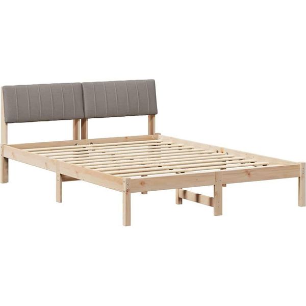 Vidaxl Struttura Letto Marrone E Taupe 135 X 190 Cm In Legno Di Pino Massiccio-image