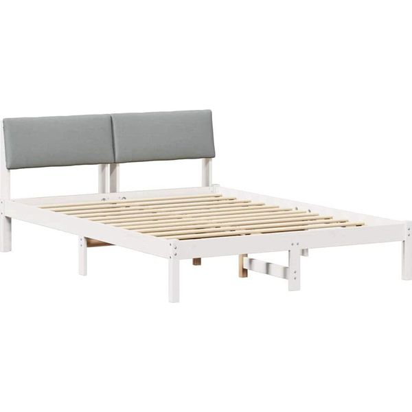 Vidaxl Struttura Letto Bianco E Grigio Chiaro 160 X 200 Cm In Legno Di Pino Massiccio-image