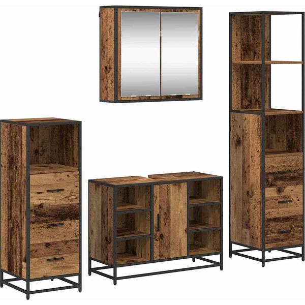 Vidaxl Set Di Mobili Da Bagno Con Cassetti 4 Pezzi In Legno Di Recupero Materiale A Base Di Legno-image