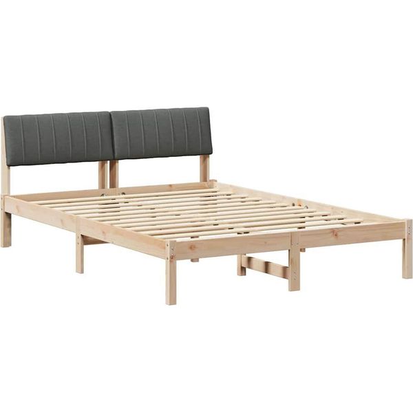 Vidaxl Struttura Letto Marrone E Grigio Scuro 135 X 190 Cm In Legno Di Pino Massiccio-image